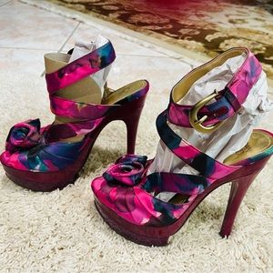 JOAN DAVID PLATFORM HIGH HEELS- VIOLET / PURPLE FLORAL